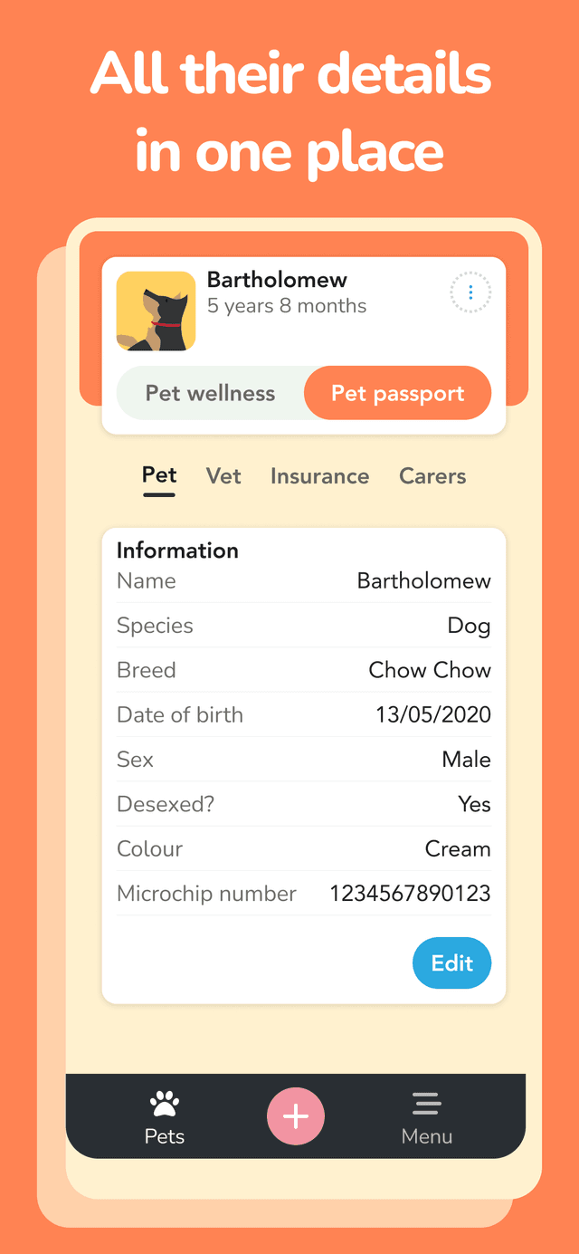 PetOS medical information screen with calendar view and health event logging